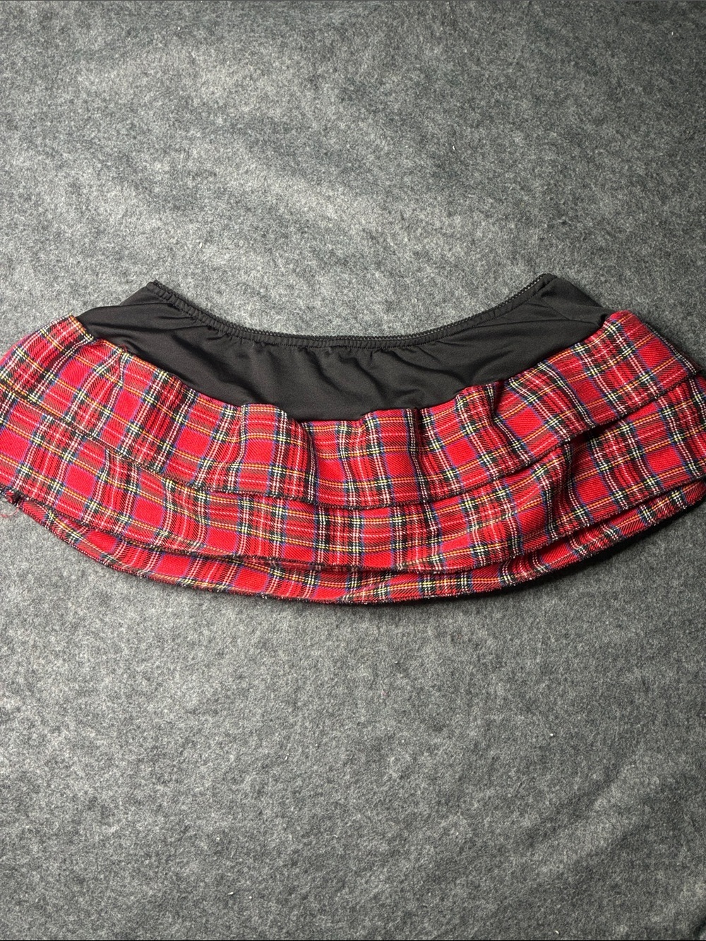 Plaid Red Ruffle Mini Skirt with Black Waistband